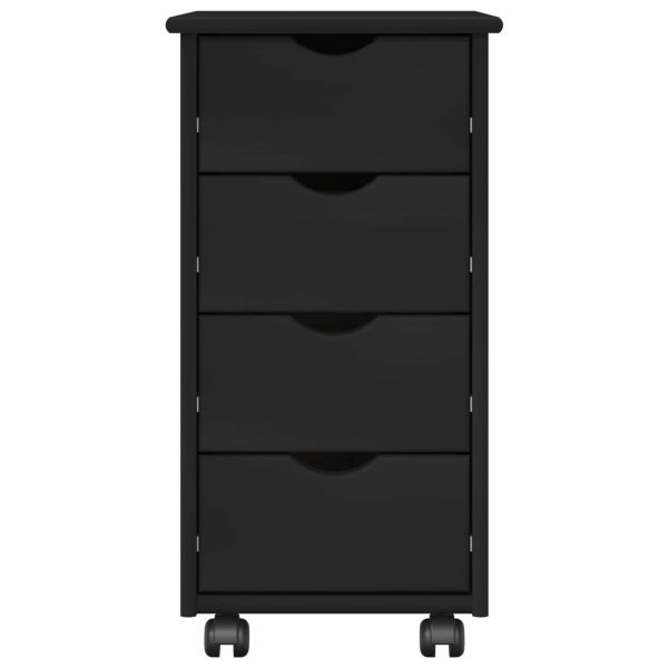 Плъзгащ кабинет с колело Черно 34 x 39 x 65,5 cm Солиден бор