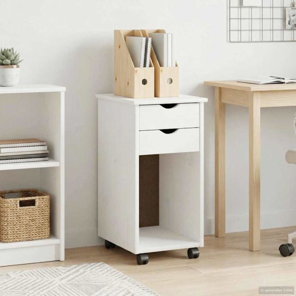 Плъзгащ кабинет с колело Бял 34 x 39 x 65,5 cm Масивна боровина