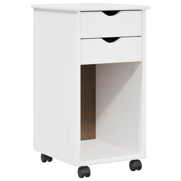 Плъзгащ кабинет с колело Бял 34 x 39 x 65,5 cm Масивна боровина