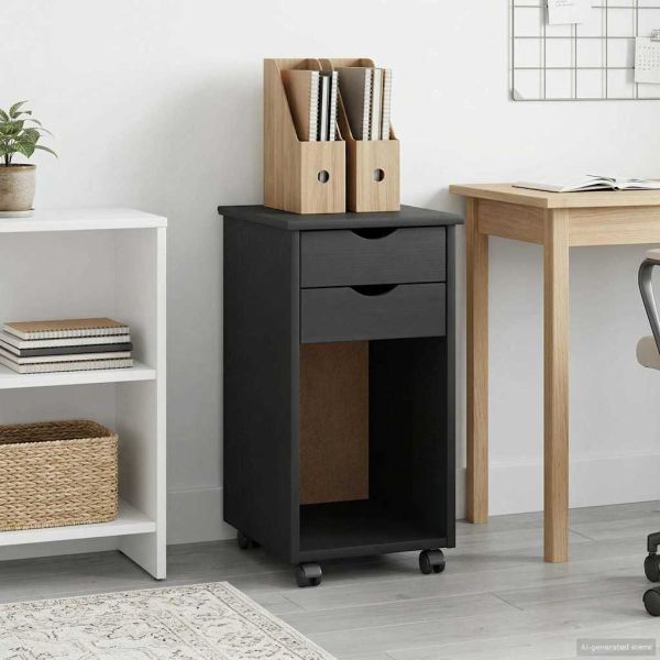 Плъзгащ кабинет с колело Сив 34 x 39 x 65,5 cm Масивна боровина