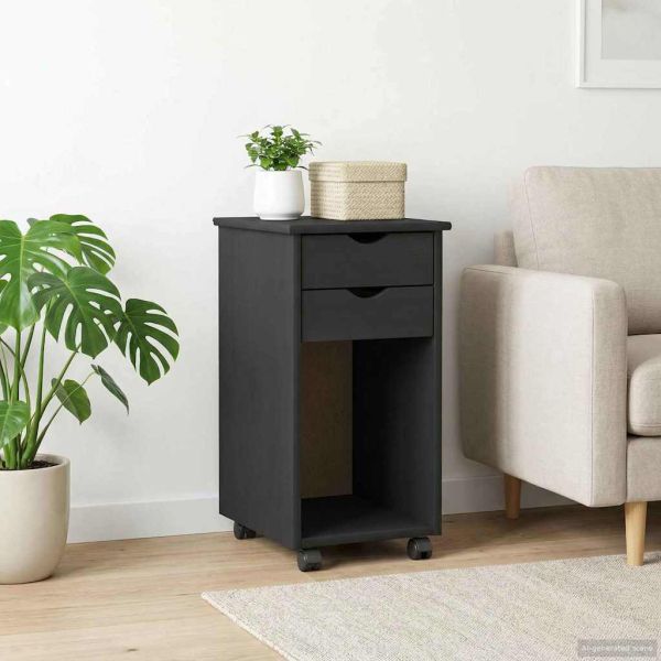 Плъзгащ кабинет с колело Сив 34 x 39 x 65,5 cm Масивна боровина