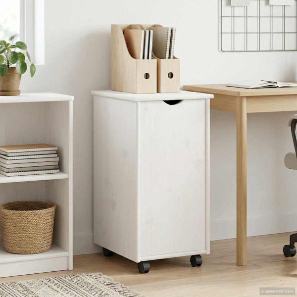 Плъзгащ кабинет с колело Бяло 34 x 39 x 65,5 cm Солиден бор