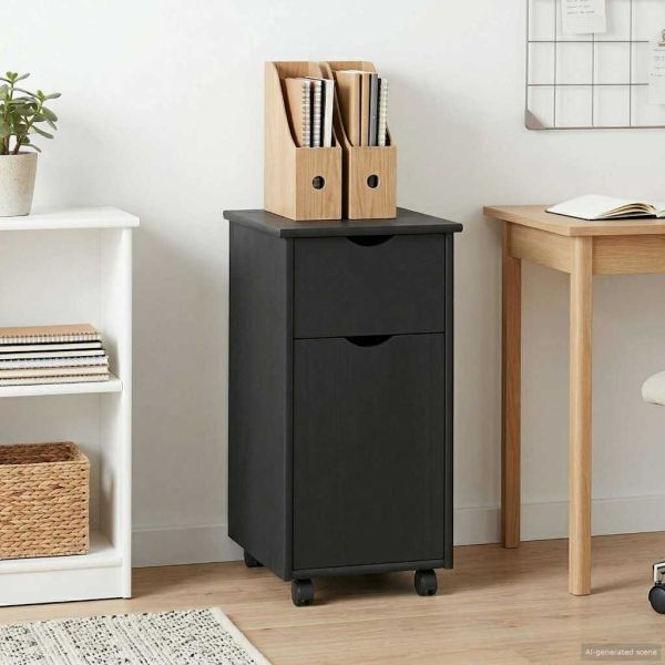 Плъзгащ кабинет с колело Сив 34 x 39 x 65,5 cm Солиден бор