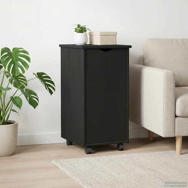 Плъзгащ кабинет с колело Черно 34 x 39 x 65,5 cm Солиден бор