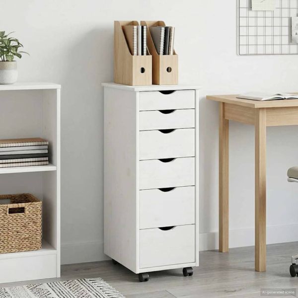 Плъзгащ кабинет с колело Бяло 34 x 39 x 93,5 см Солиден бор