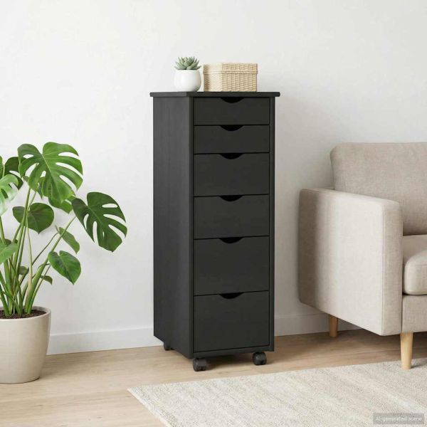 Плъзгащ кабинет с колело Черно 34 x 39 x 93,5 см Солиден бор