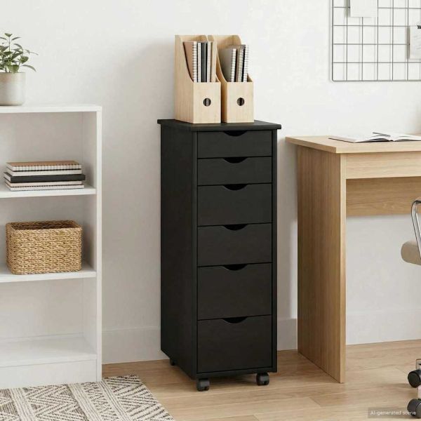 Плъзгащ кабинет с колело Черно 34 x 39 x 93,5 см Солиден бор