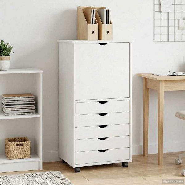 Плъзгащ кабинет с колело Бяло 53 x 39 x 103 cm Солиден бор