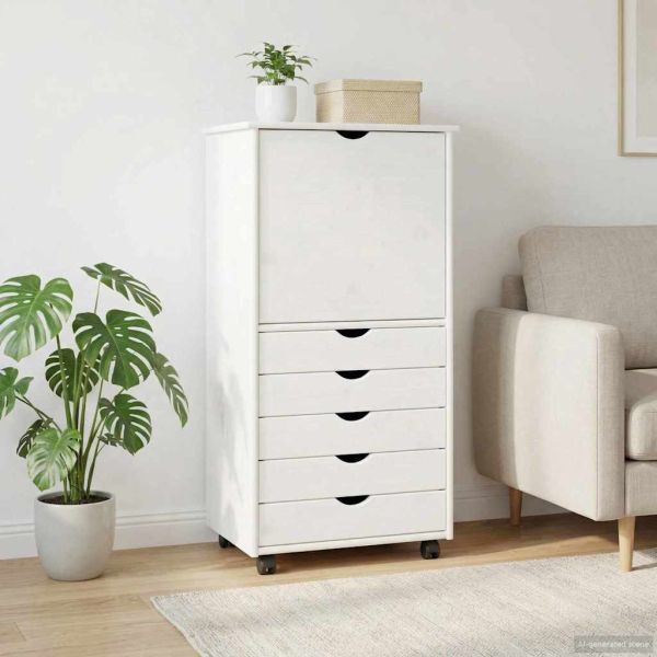 Плъзгащ кабинет с колело Бяло 53 x 39 x 103 cm Солиден бор