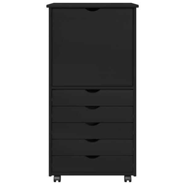 Плъзгащ кабинет с колело Черно 53 x 39 x 103 cm Солиден бор