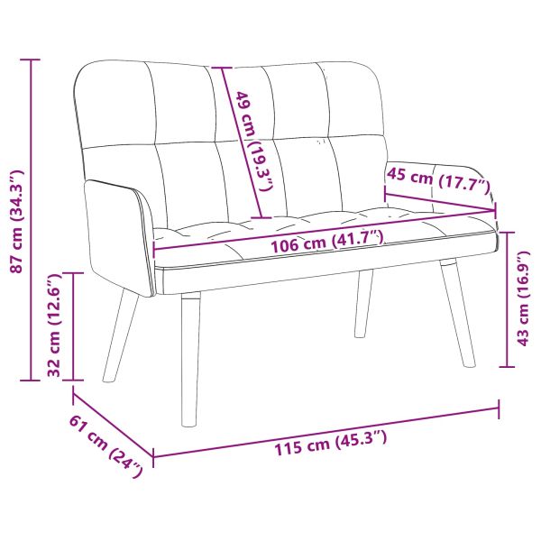 Диван с два места Тъмен сив 115 x 61 x 87 см Кадифе