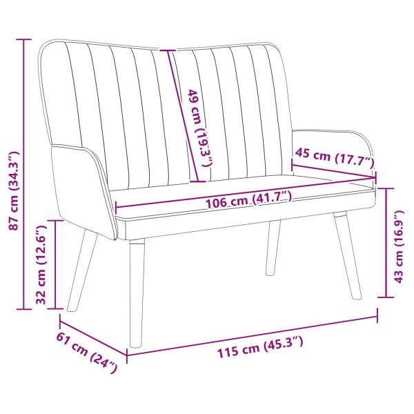 Диван с два места Светлосиво 115 x 61 x 87 см Кадифе