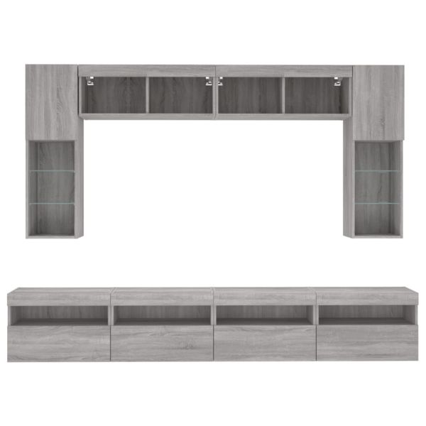 Комплект ТВ стенни шкафове, 8 части, с LED светлини, сив сонома
