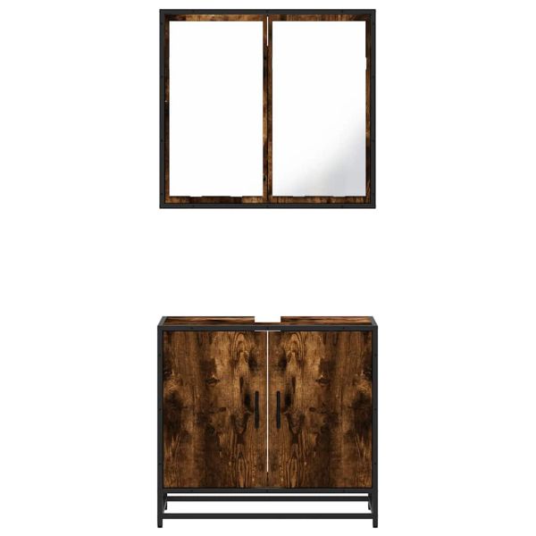 Комплект мебели за баня от 2 части, опушен дъб, инженерно дърво