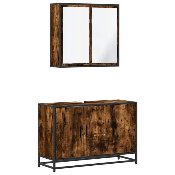 Комплект мебели за баня от 2 части, опушен дъб, инженерно дърво