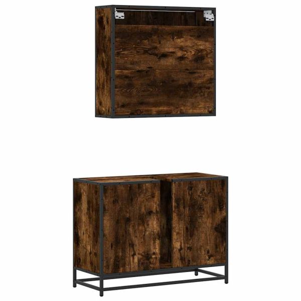 Комплект мебели за баня от 2 части, опушен дъб, инженерно дърво