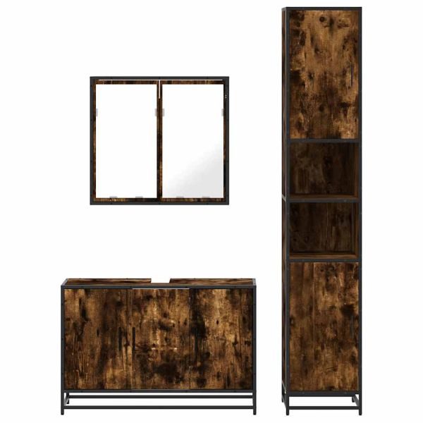 Комплект мебели за баня от 3 части, опушен дъб, инженерно дърво