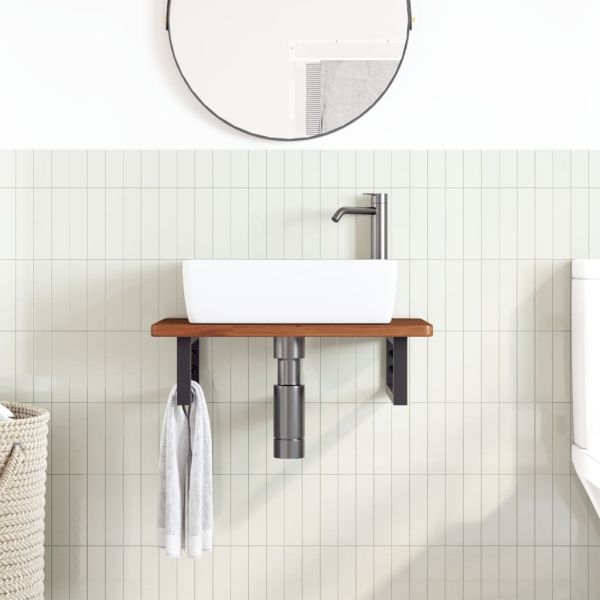 Стенен рафт за мивка, стомана и масивно дърво дъб