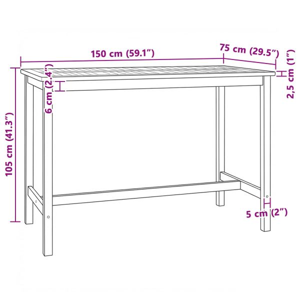 Бар маса Натурално 150 x 75 x 105 см Солидно тиково дърво