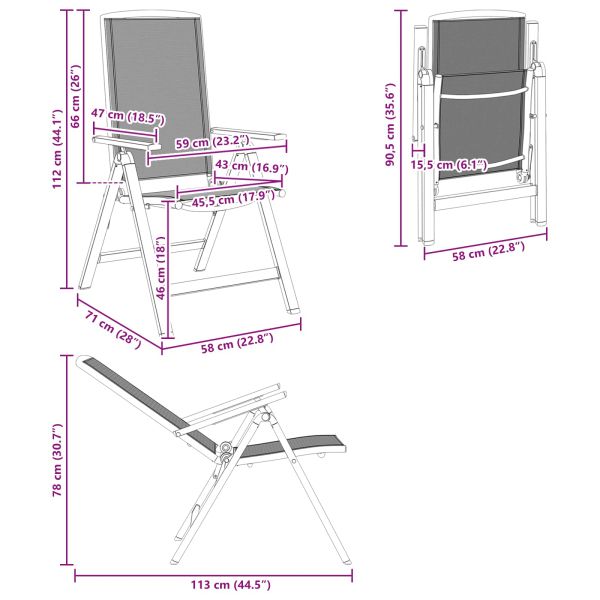 Лежанки за градина 2 pcs Черно 58 x 71 x 112 см Textilene