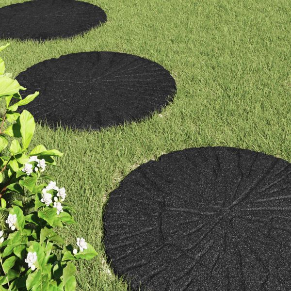 Стъпаловиден камък 6 pcs Черен Ø 45 x 1,8 см Каучук