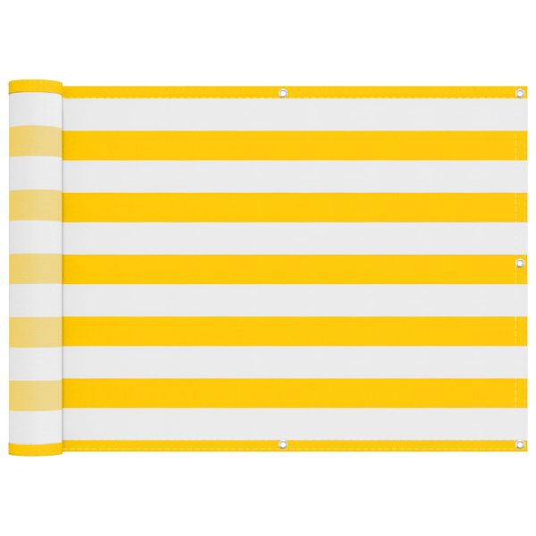 Балконен екран Жълт и бял 75 x 200 cm PU покрит оксфорд алу