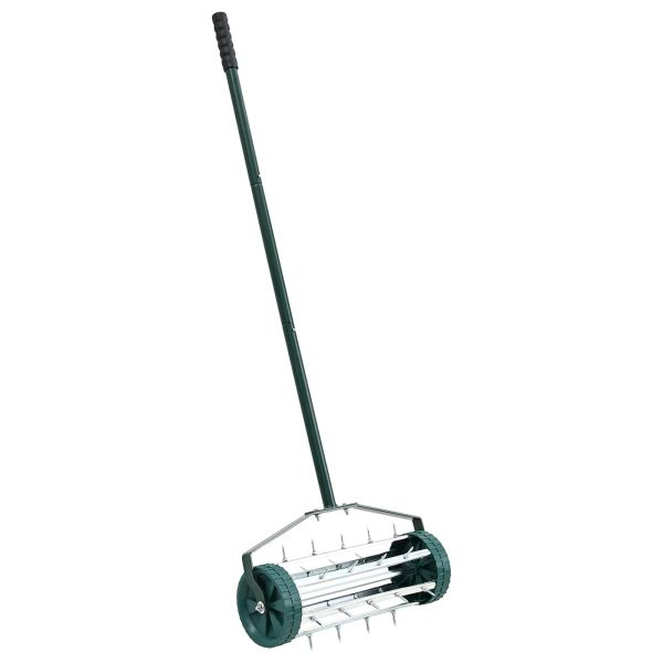 Валяк за трева с дръжка и клипси за аератор Зелен 127,5 x 44 см