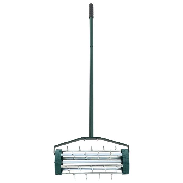 Валяк за трева с дръжка и клипси за аератор Зелен 127,5 x 44 см