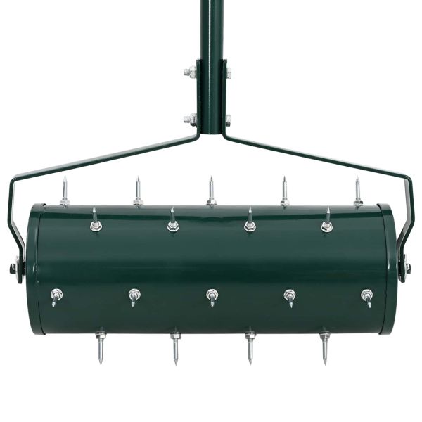 Валяк за трева с дръжка и клипси за аератор Зелен 128 x 38 см