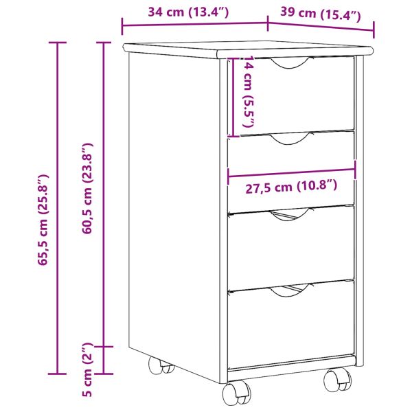 Плъзгащ кабинет с колело Кафяво 65,5 x 34 x 39 см Солиден бор