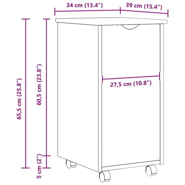 Плъзгащ кабинет с колело Кафяво 34 x 39 x 65,5 cm Солиден бор
