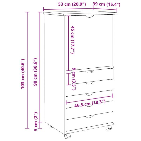 Плъзгащ кабинет с колело Кафяво 53 x 39 x 103 cm Солиден бор