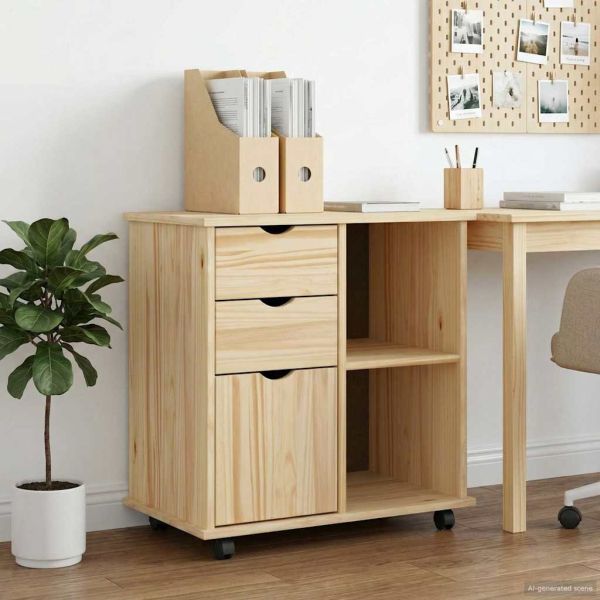 Плъзгащ кабинет с колело Кафяво 63,5 x 39 x 65,5 см Солиден бор