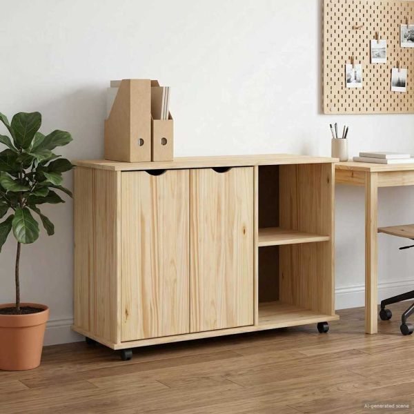 Плъзгащ кабинет с колело Кафяво 100 x 39 x 65,5 см Солиден бор