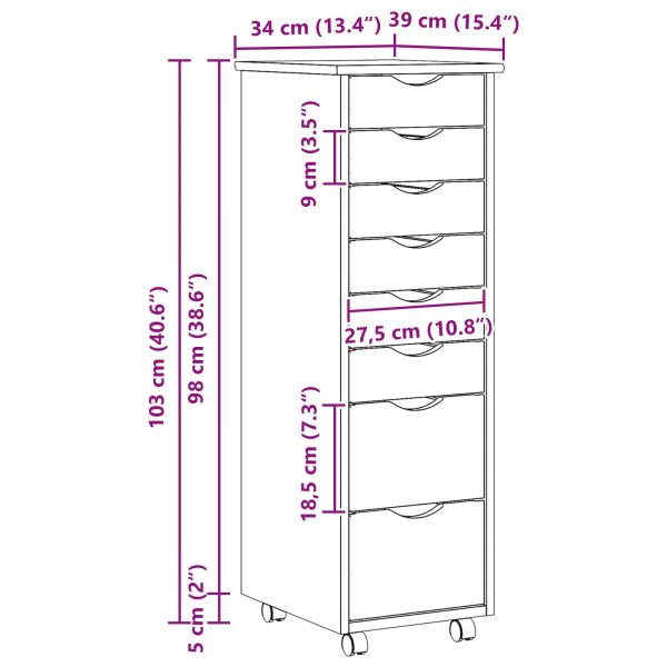 Ролков шкаф с чекмеджета с колело MOSS Ясна лакова покривка