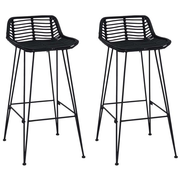 Бар стол 2 pcs Черен 44 x 46 x 91 см Ратан и стомана