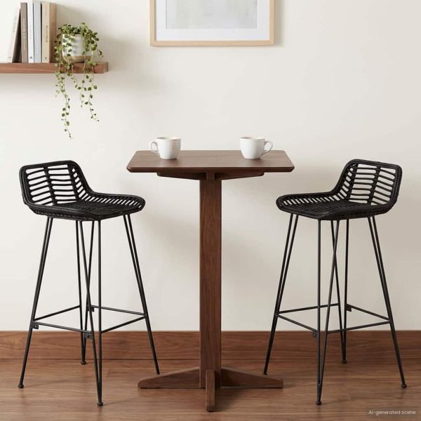 Бар стол 2 pcs Черен 44 x 46 x 91 см Ратан и стомана