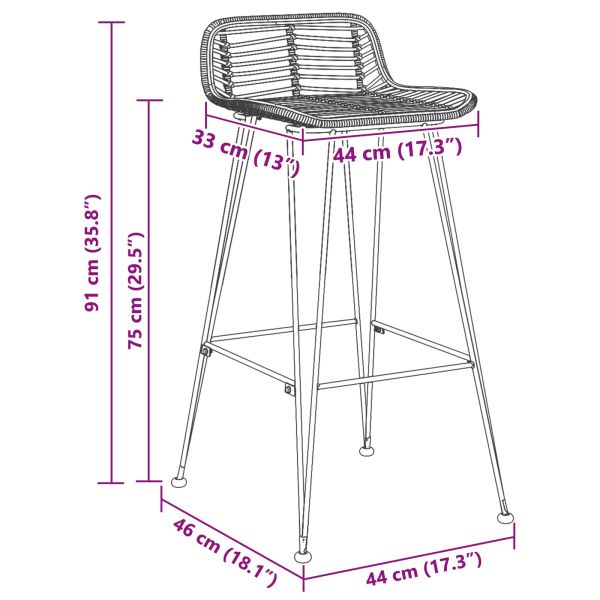 Бар стол 2 pcs Черен 44 x 46 x 91 см Ратан и стомана