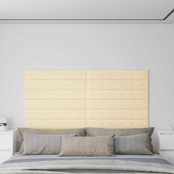 Стенно табло за легло 12 pcs Крем 90 x 15 cm Изкуствена