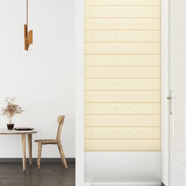 Стенно табло за легло 12 pcs Крем 90 x 15 cm Изкуствена