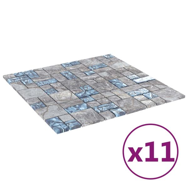 Мозайка плочка 11 pcs Сив и син 50 x 50 cm Стъкло