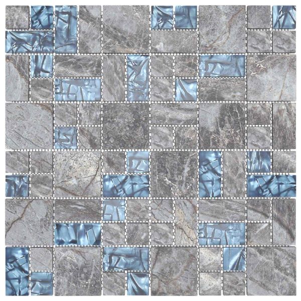 Мозайка плочка 11 pcs Сив и син 50 x 50 cm Стъкло