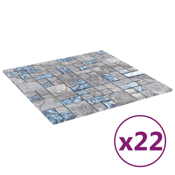 Мозайка плочка 22 pcs Сив и син 50 x 50 cm Стъкло