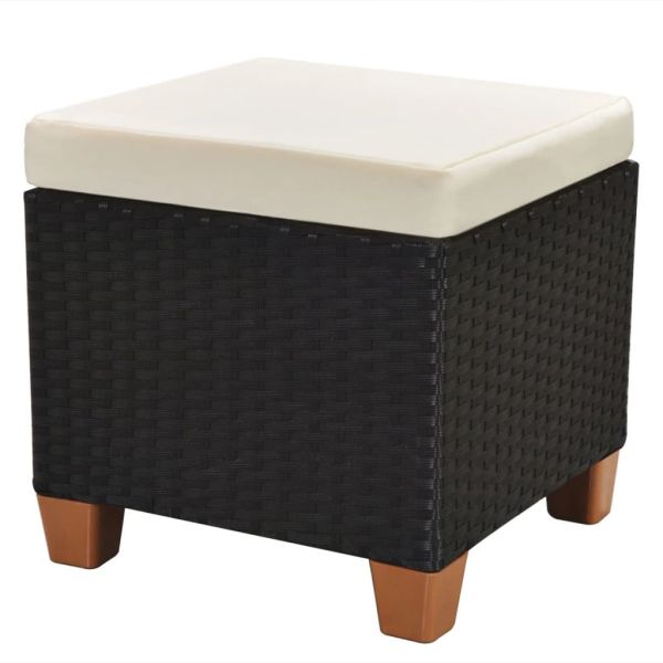 Градински комплект с възглавници, 7 части, черен полиратан