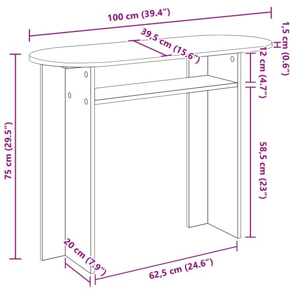 Конзолна маса със съхранение Дъб артизан 100 x 39,5 x 75 см