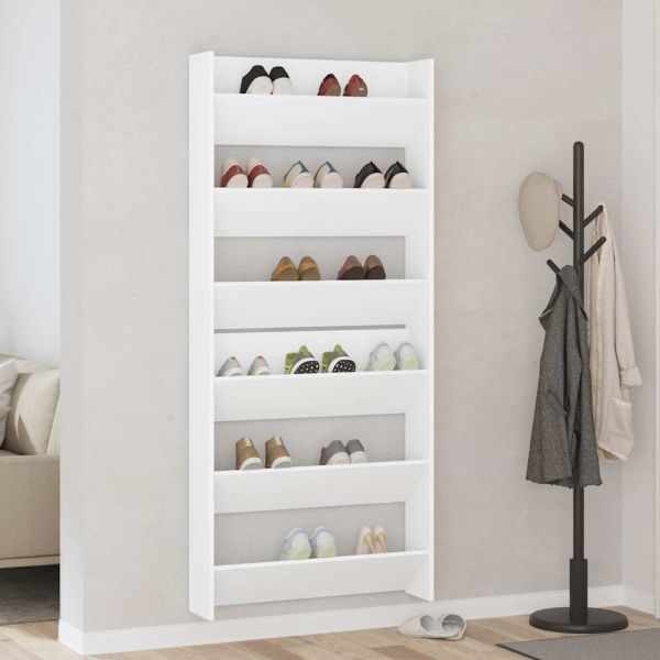 Стенни шкафове за обувки, 2 бр, бели, 80x18x90 см, ПДЧ