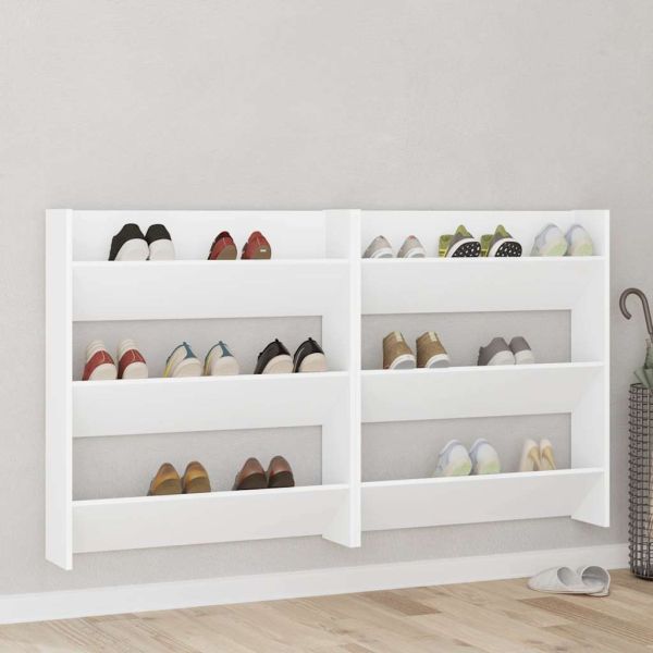 Стенни шкафове за обувки, 2 бр, бели, 80x18x90 см, ПДЧ