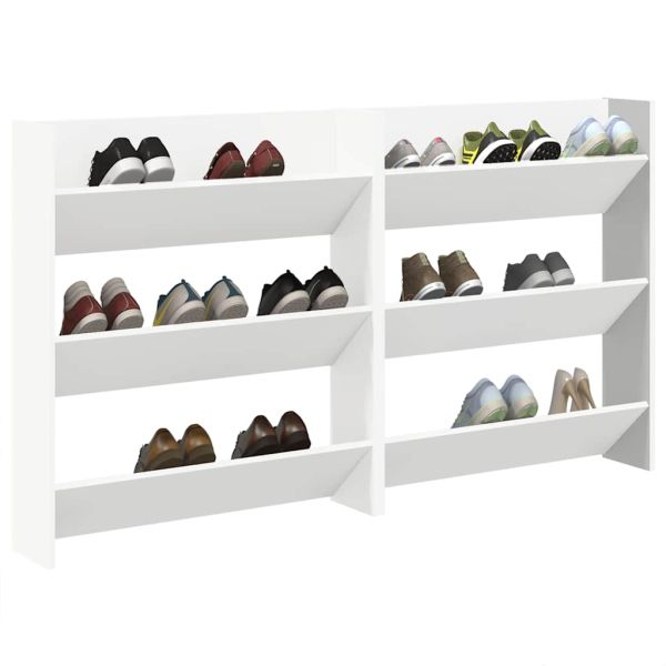 Стенни шкафове за обувки, 2 бр, бели, 80x18x90 см, ПДЧ