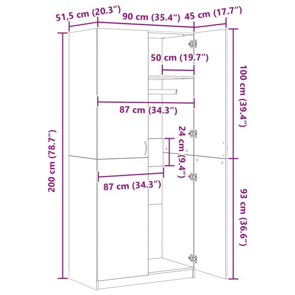 Гардероб, кафяв дъб, 90x52x200 см, инженерно дърво