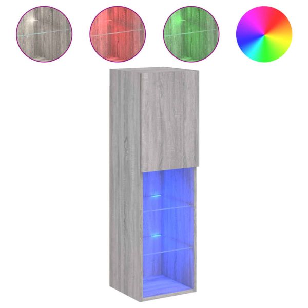 ТВ шкафове с LED осветление, 2 бр, сив сонома, 30,5x30x102 см